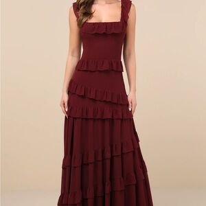 Lulus Burgundy Ruffle Maxi Dress